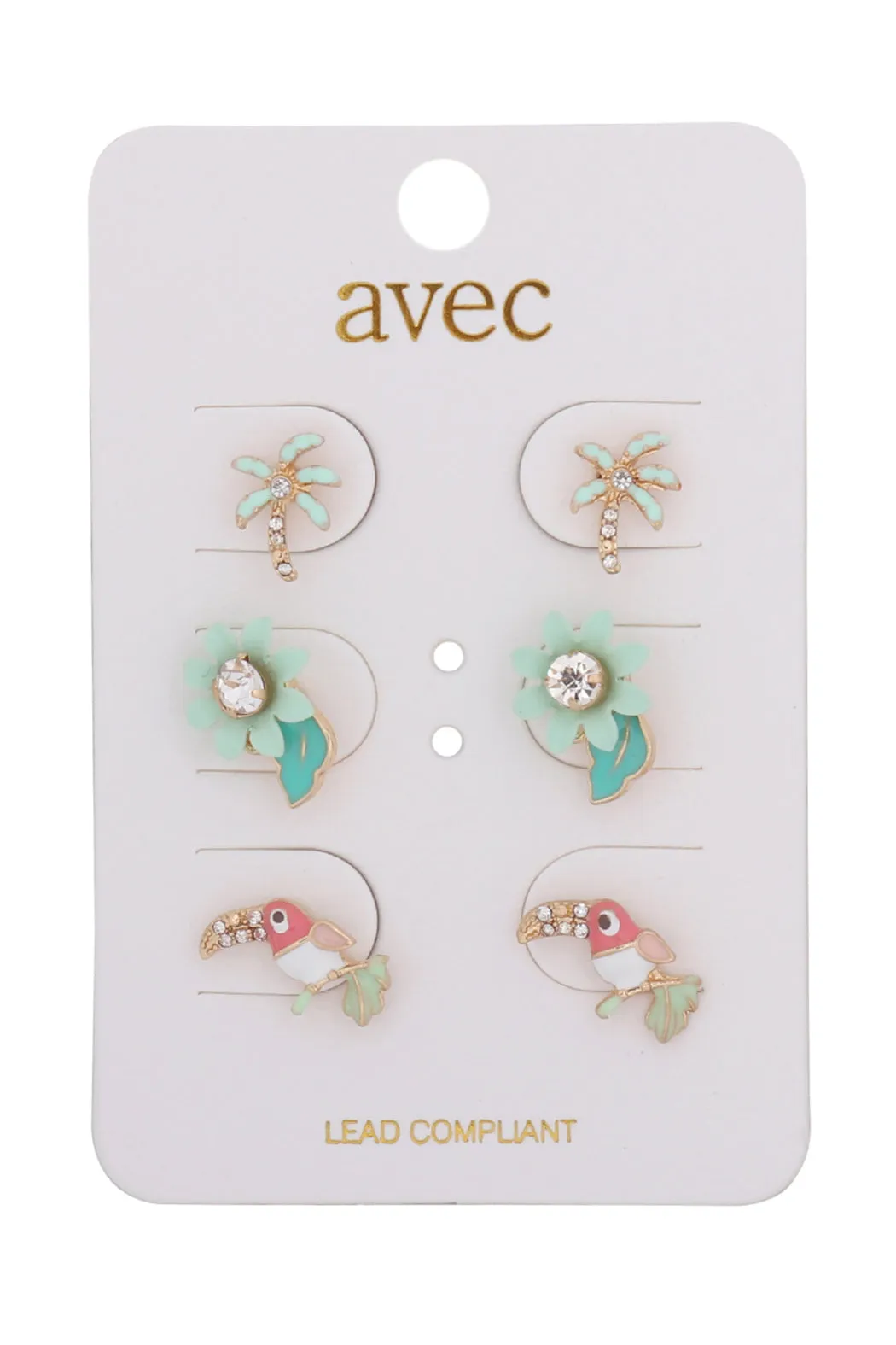 EEA001 - THREE-PAIR SET OF FLOWER BIRD STUD EARRINGS