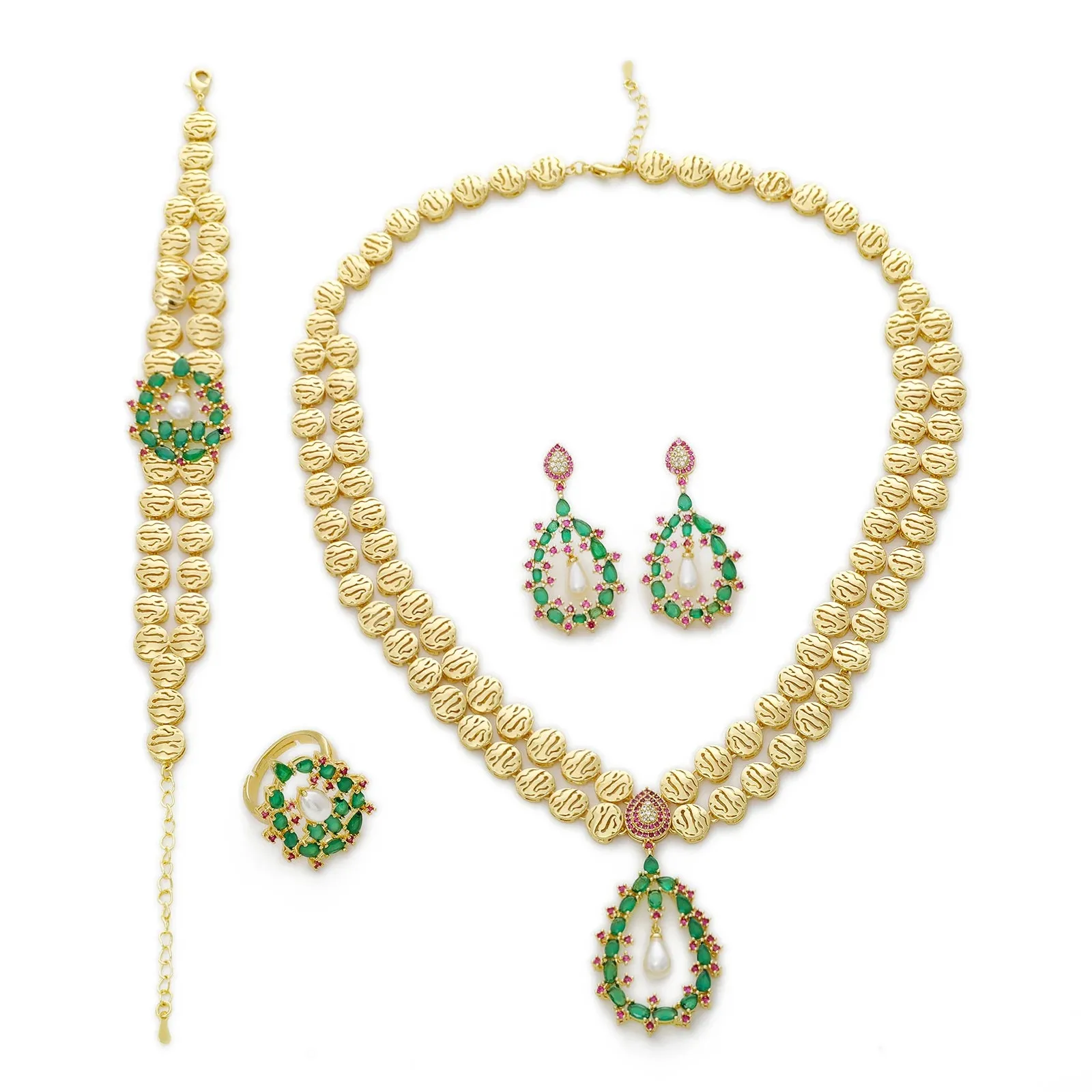 Elegant Luxurious Stylish Simple Mixed Colored Zirconia Jewelry 4 Piece Women's Jewelry Set for Wedding Party