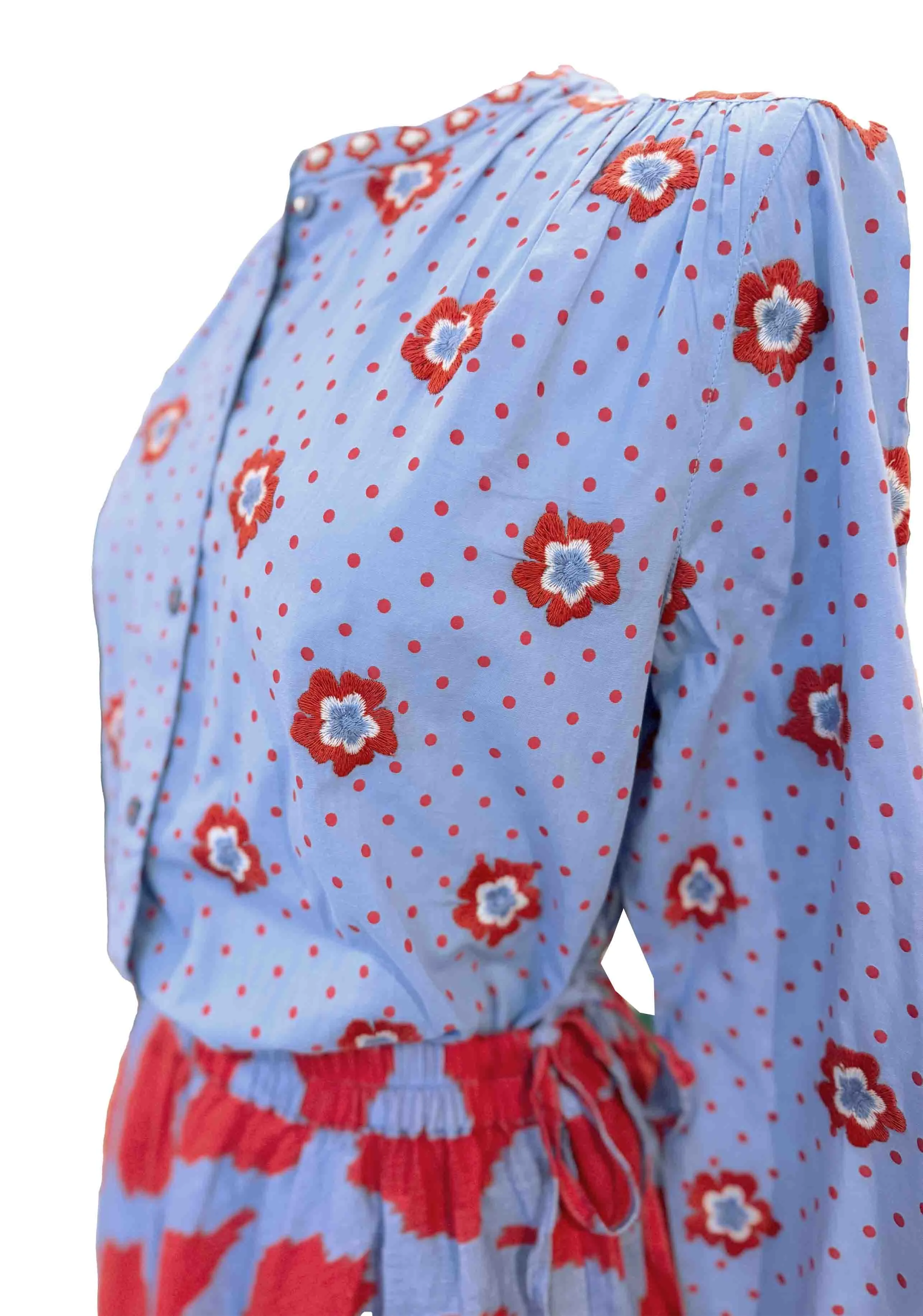 Embroidered Columbia Blouse, Red Dots