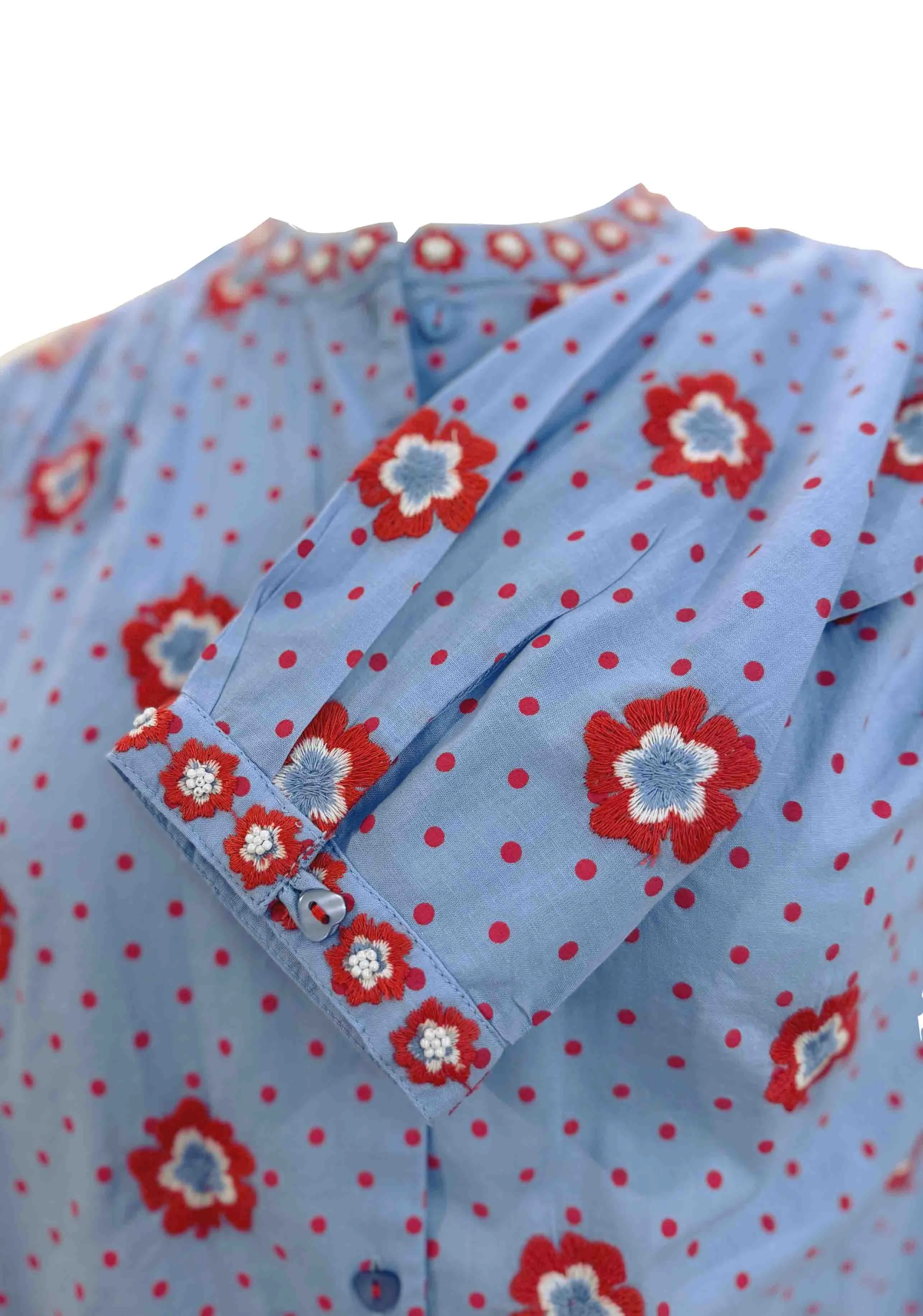 Embroidered Columbia Blouse, Red Dots
