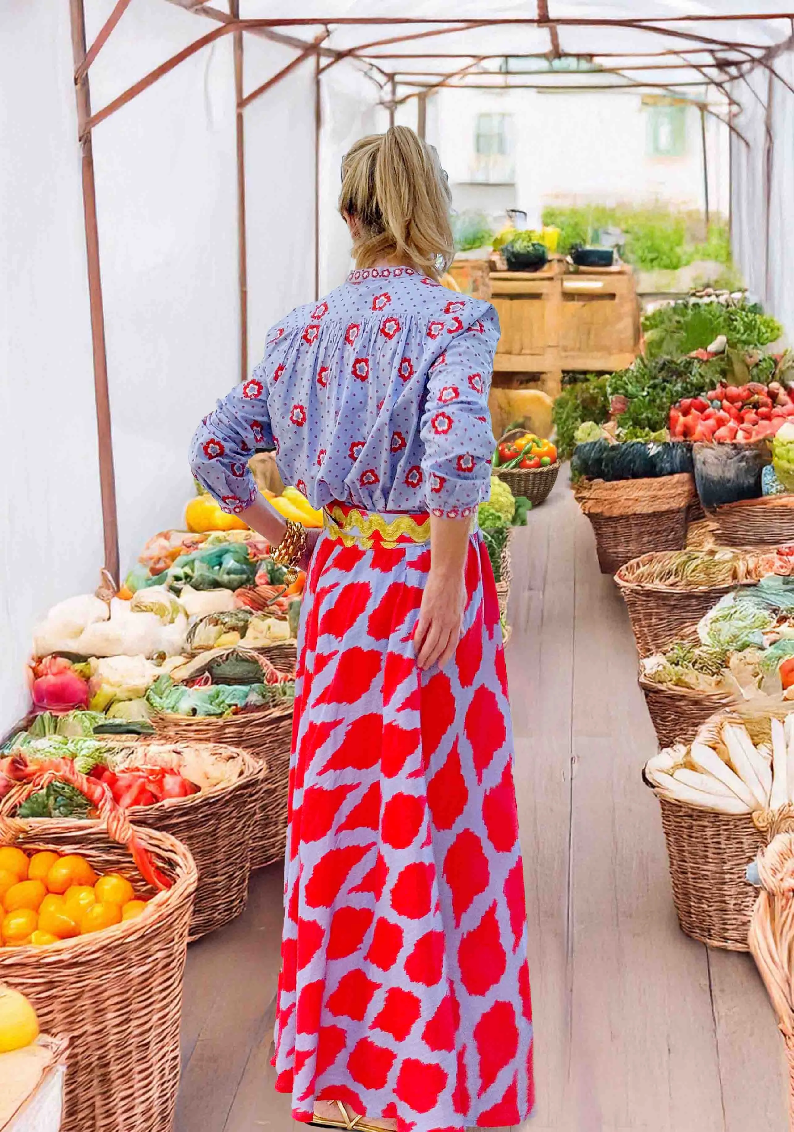 Embroidered Columbia Blouse, Red Dots