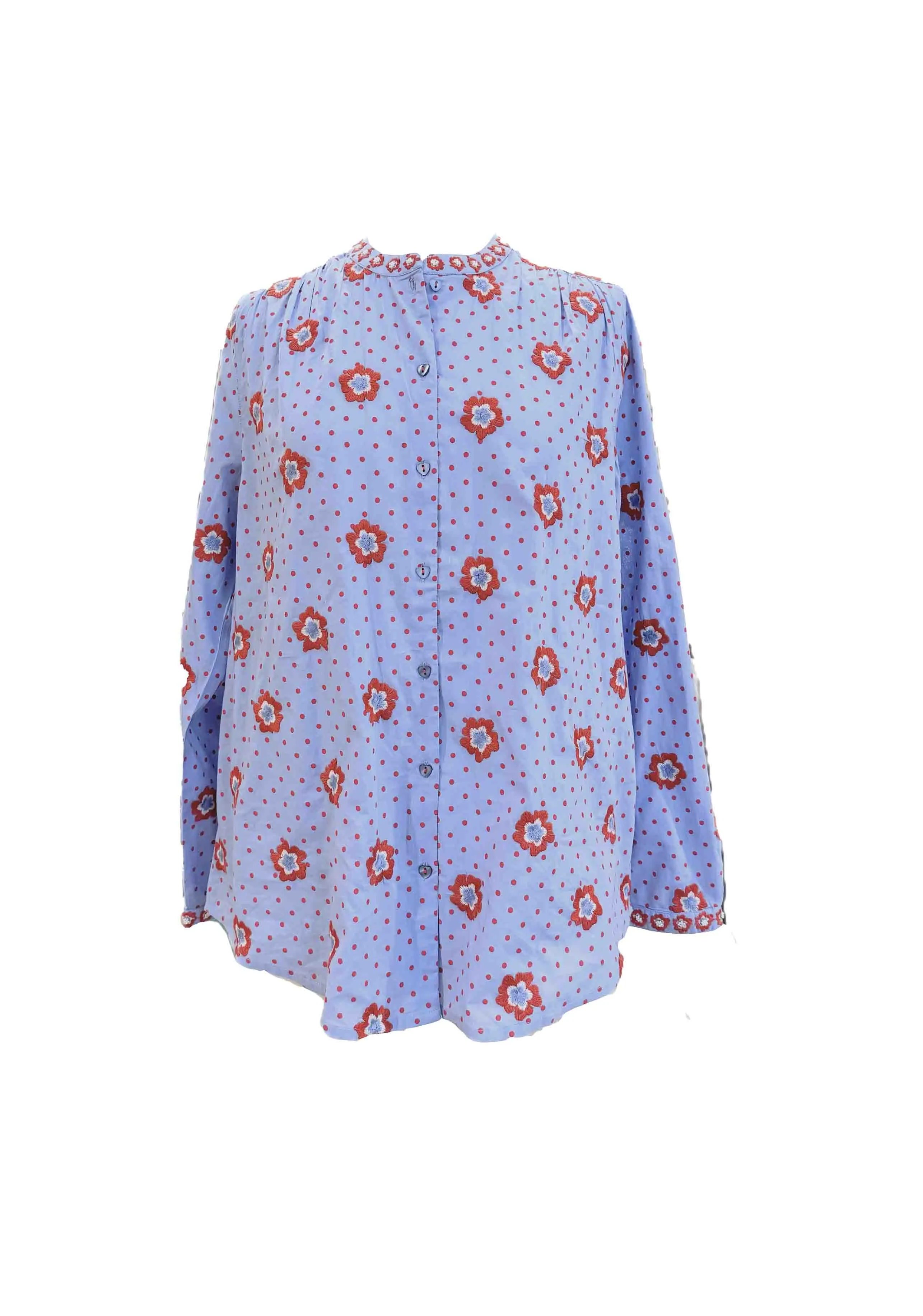Embroidered Columbia Blouse, Red Dots