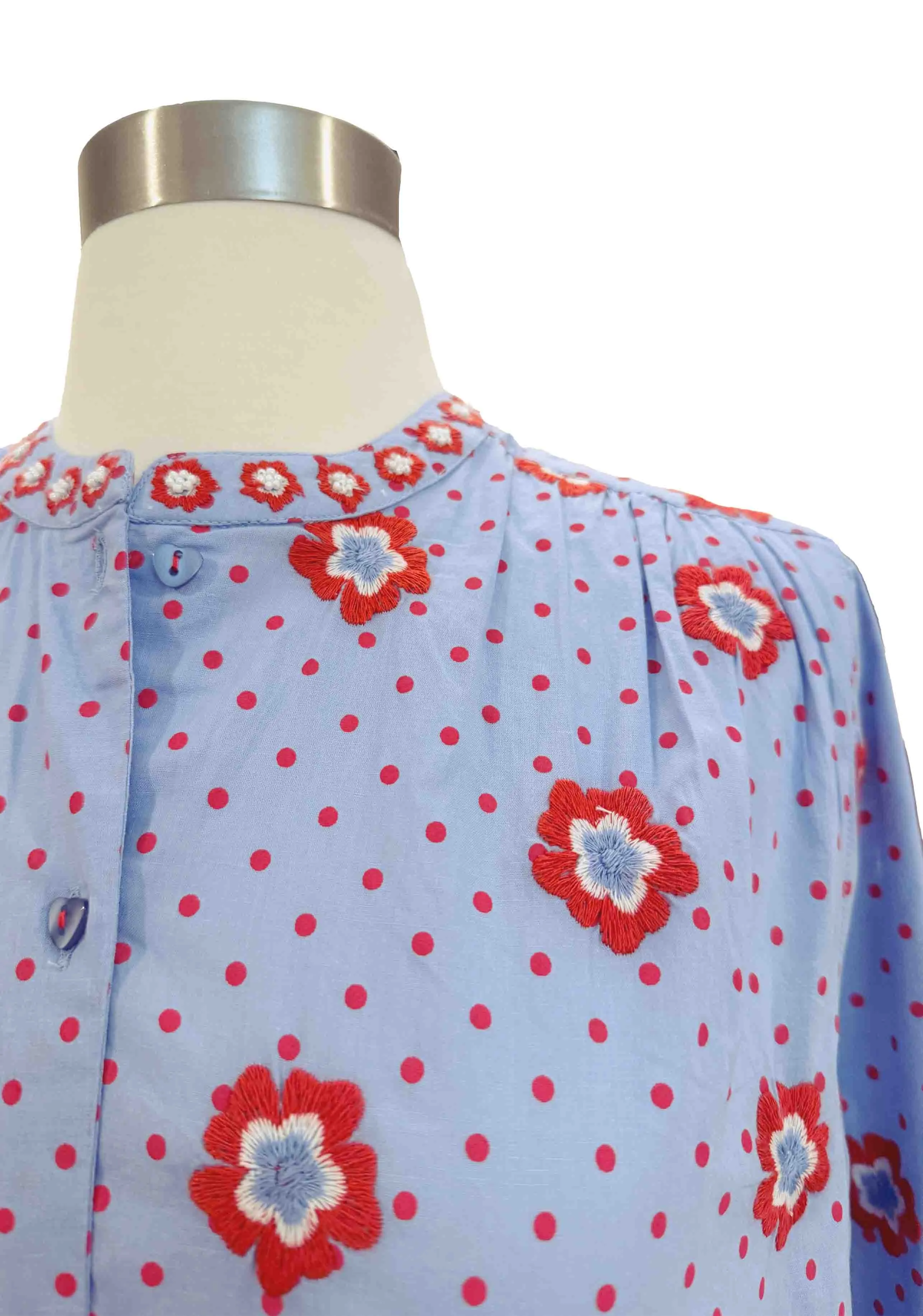 Embroidered Columbia Blouse, Red Dots