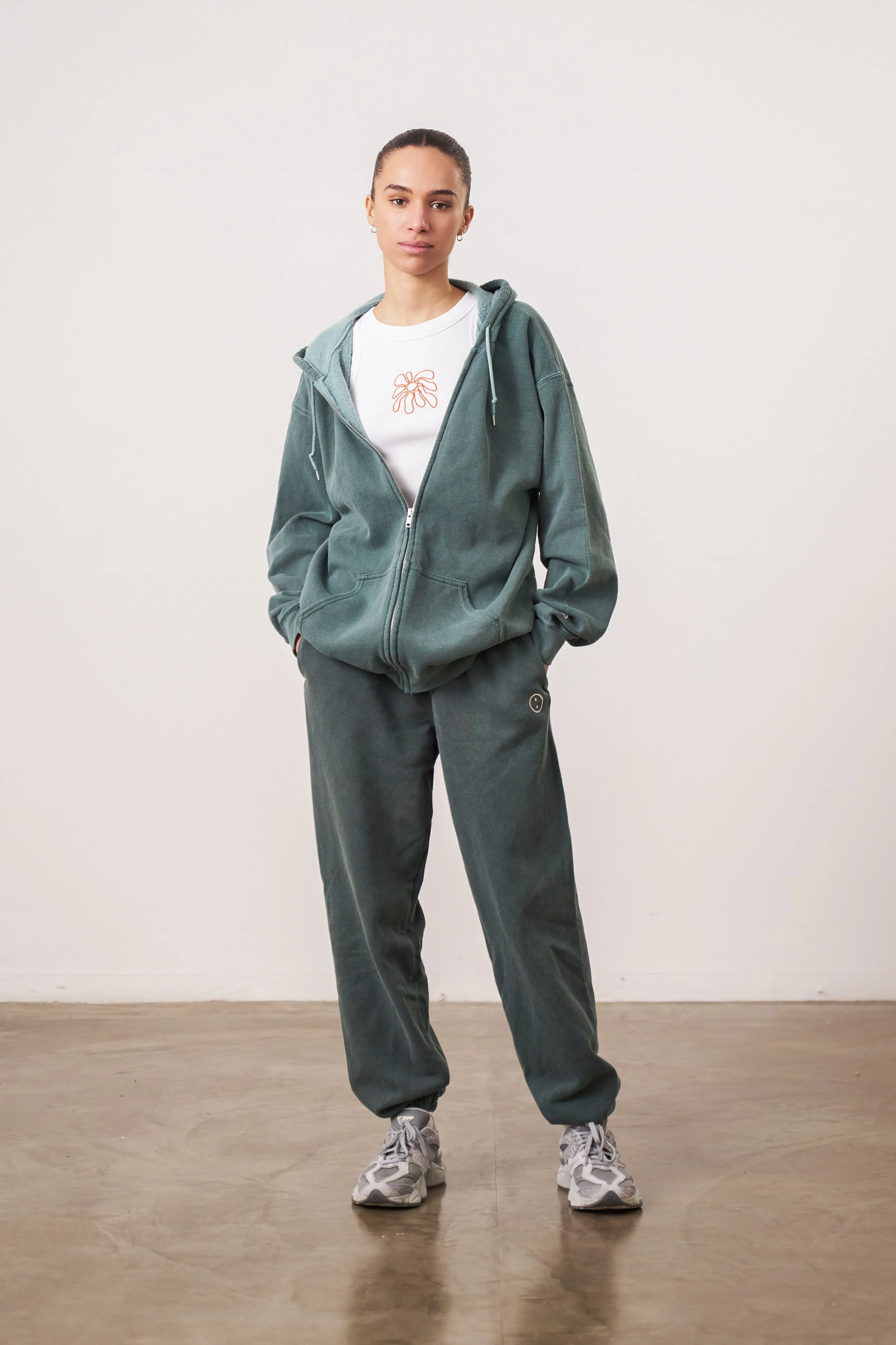 Essentials Vintage Washed Zip-Up Hoodie & Jogger Set - Forest