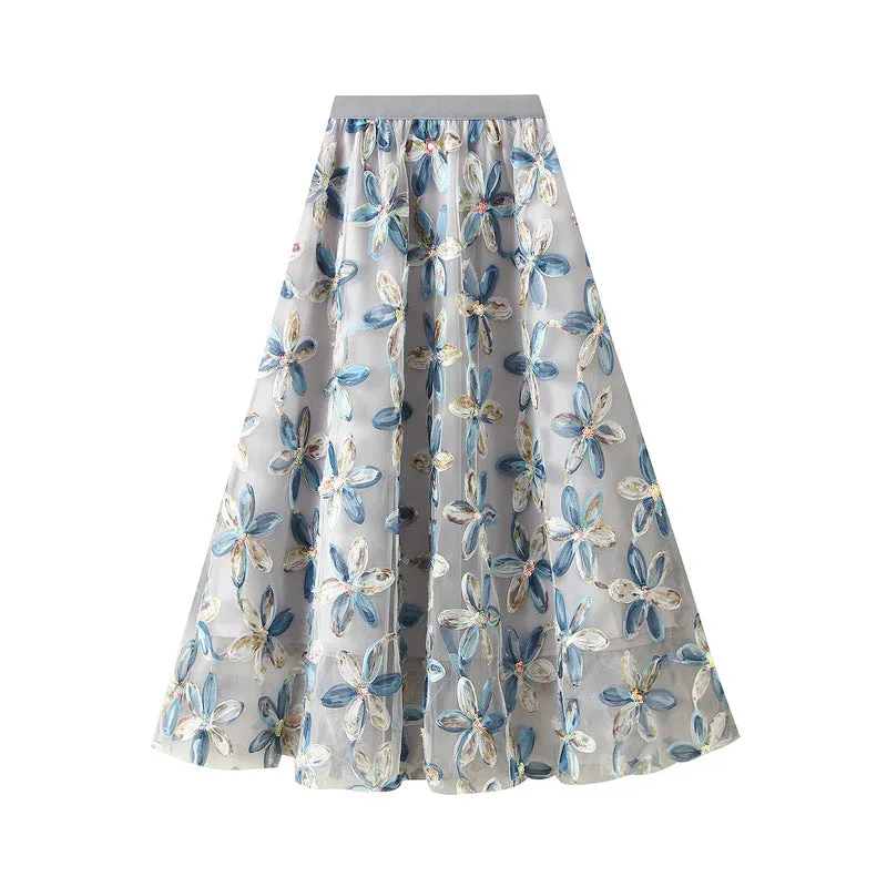 Exquisite Floral Sequined Fairy Gauze Skirt
