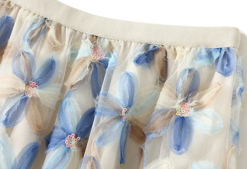 Exquisite Floral Sequined Fairy Gauze Skirt