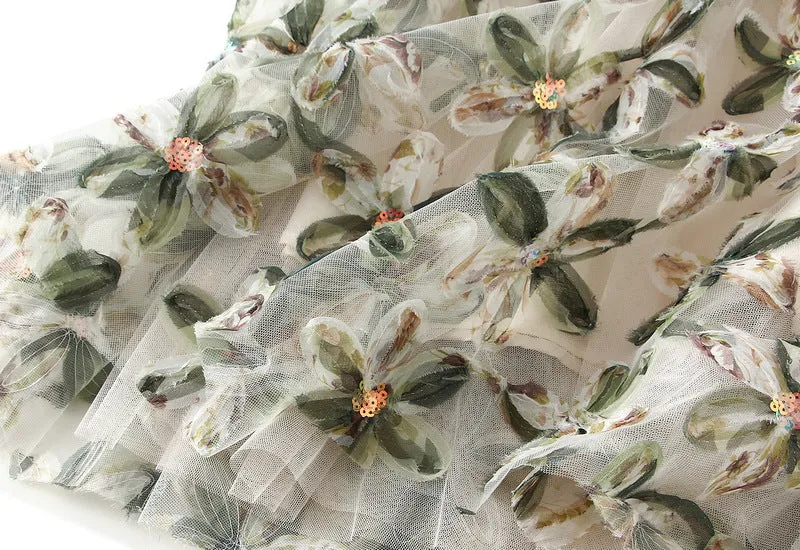 Exquisite Floral Sequined Fairy Gauze Skirt