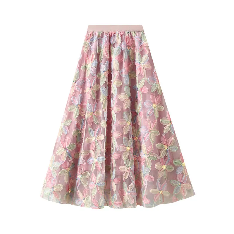 Exquisite Floral Sequined Fairy Gauze Skirt