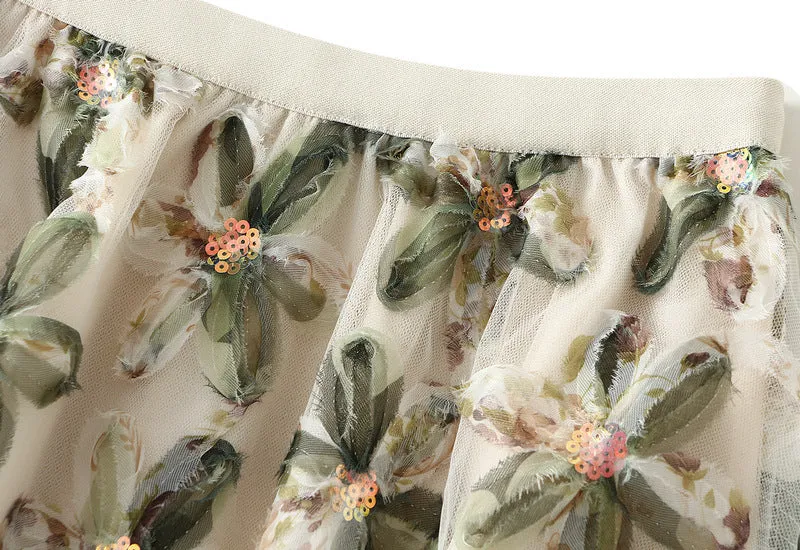 Exquisite Floral Sequined Fairy Gauze Skirt