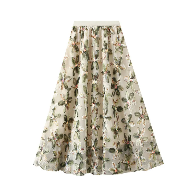Exquisite Floral Sequined Fairy Gauze Skirt
