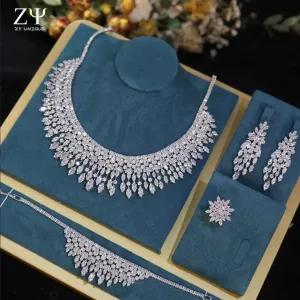 Fashion White 5A CZ Zirconia Leaf Earring Necklace for Women Bridal Weddings Jewelry Set