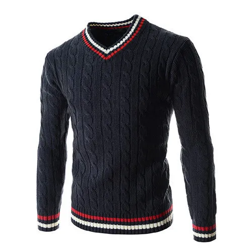 Fashion Winter Pullover Men Knitted Slim Sweater Christmas Jumper Mens Casual V-neck Sweaters