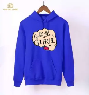 Fight Like A Printed Casual Fleece Hoodies Kangaroo Hoodie Pocket Pullovers Fashion Long Sleeves Winter Wear Export Quality Hoody For women 135