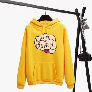 Fight Like A Printed Casual Fleece Hoodies Kangaroo Hoodie Pocket Pullovers Fashion Long Sleeves Winter Wear Export Quality Hoody For women 165