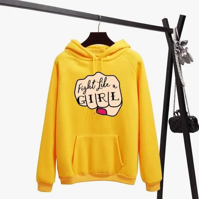 Fight Like A Printed Casual Fleece Hoodies Kangaroo Hoodie Pocket Pullovers Fashion Long Sleeves Winter Wear Export Quality Hoody For women 165