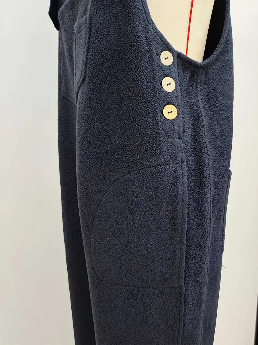 Fleece Dungarees for Women with Coconut Shell Buttons