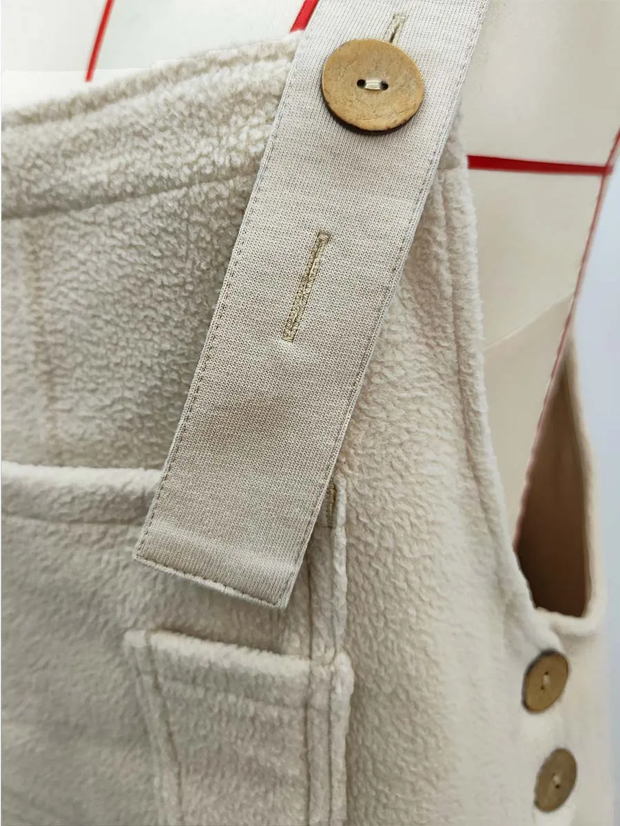 Fleece Dungarees for Women with Coconut Shell Buttons