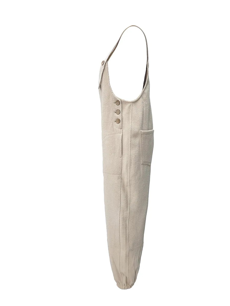 Fleece Dungarees for Women with Coconut Shell Buttons