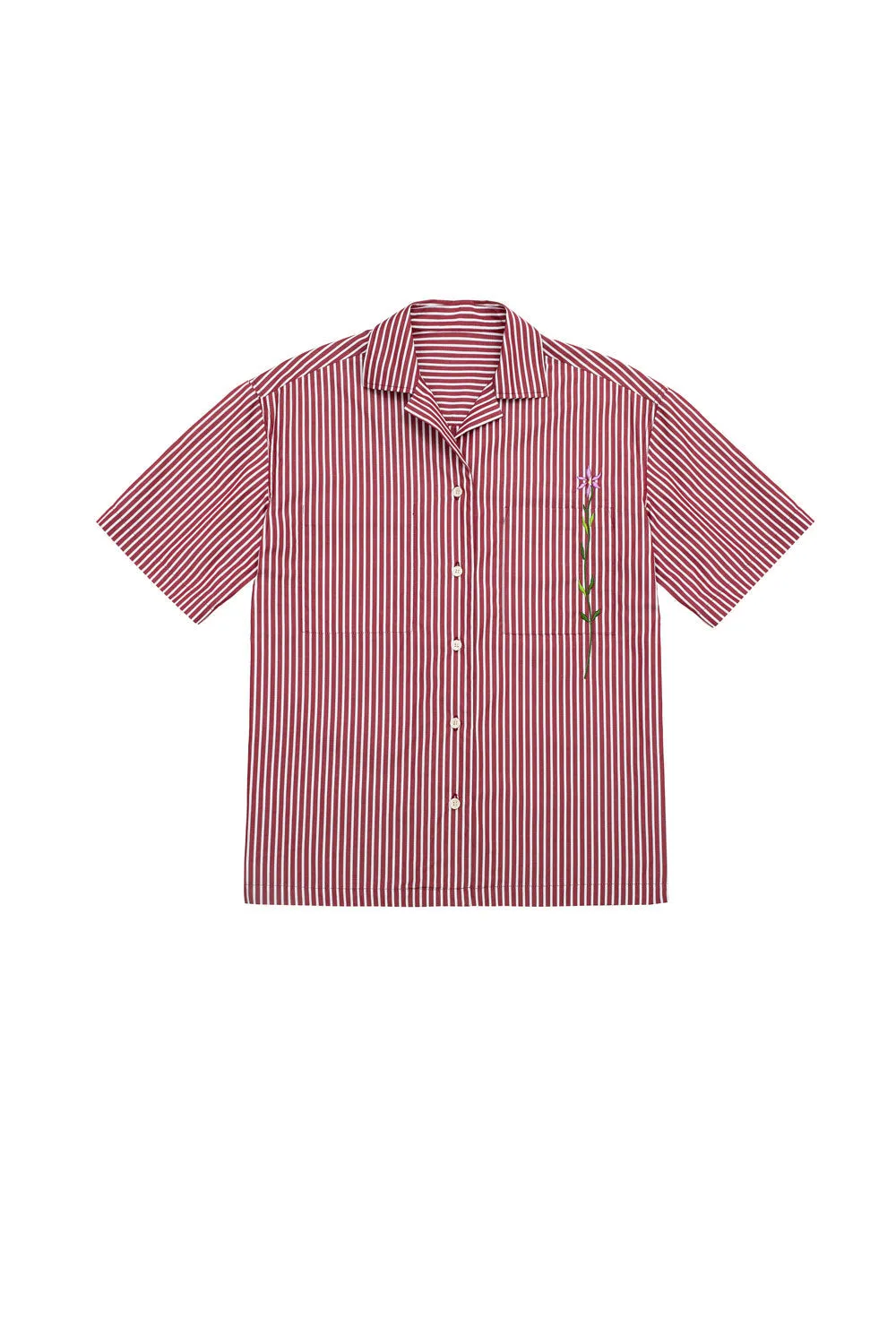 Frances Unisex Cuban Shirt, Berry Red Stripe