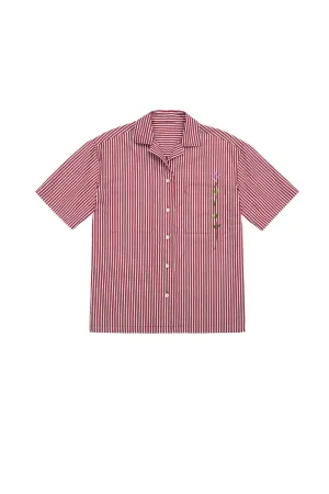 Frances Unisex Cuban Shirt, Berry Red Stripe