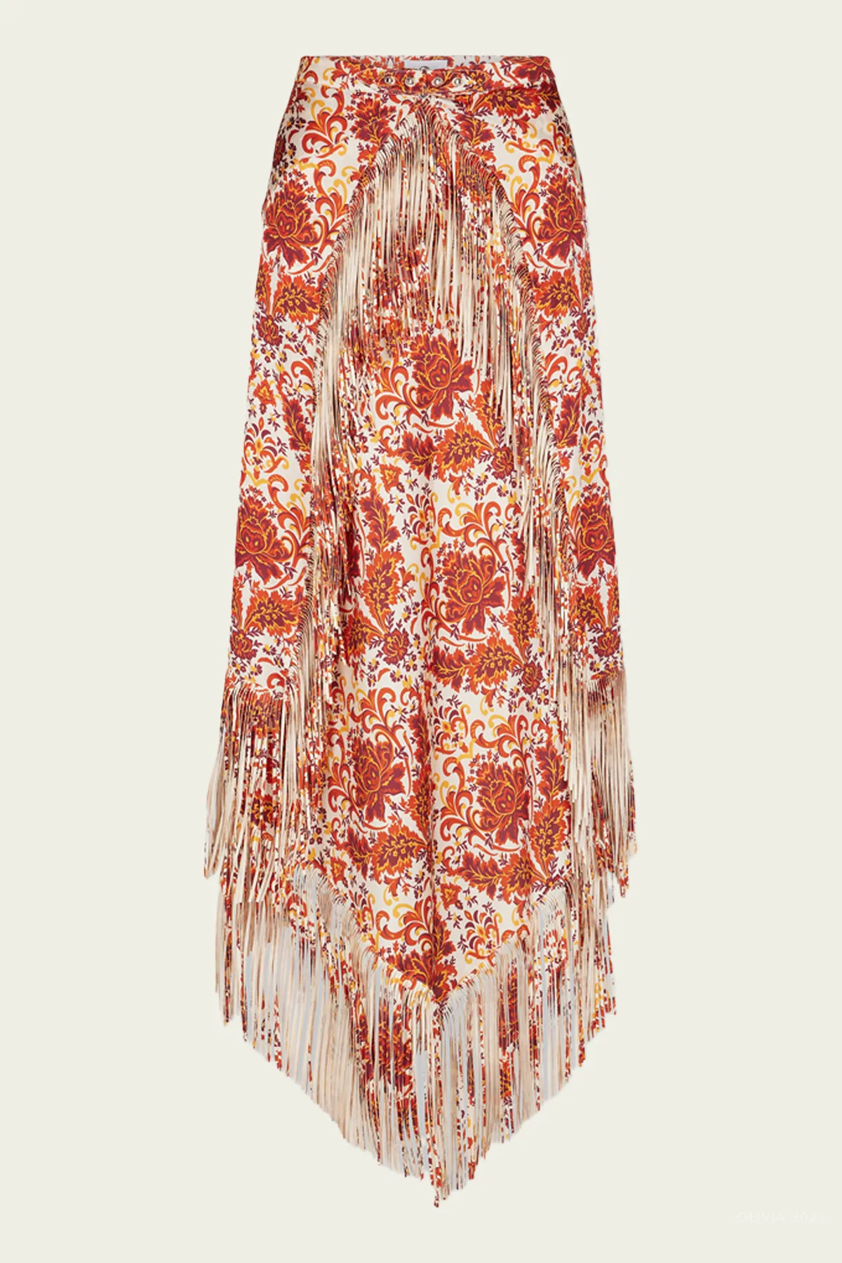 Fringed Long Skirt in Jacquard Taperstry