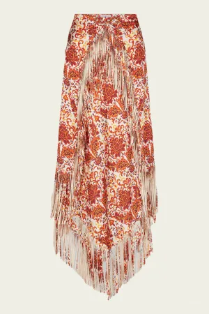 Fringed Long Skirt in Jacquard Taperstry