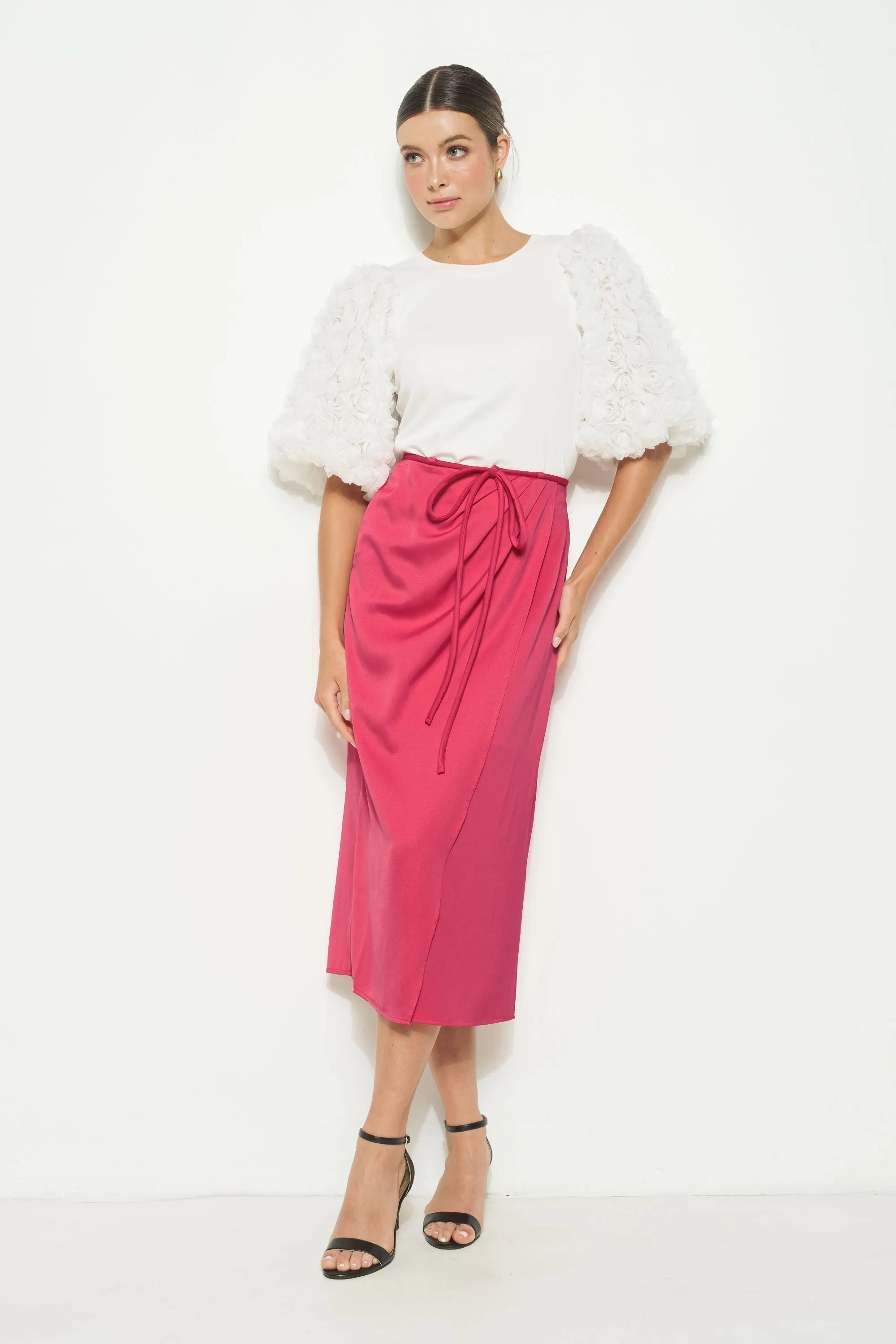 Fuchsia Flair Satin Midi