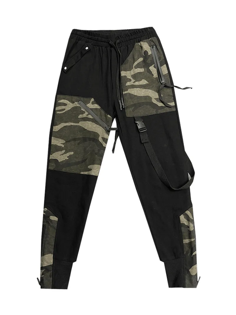 Functional Casual Overalls Camouflage Stitching Personality Slim