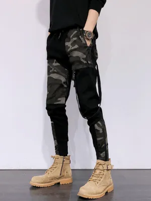 Functional Casual Overalls Camouflage Stitching Personality Slim