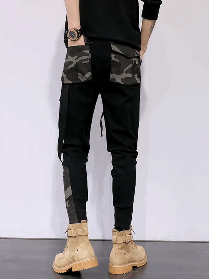 Functional Casual Overalls Camouflage Stitching Personality Slim