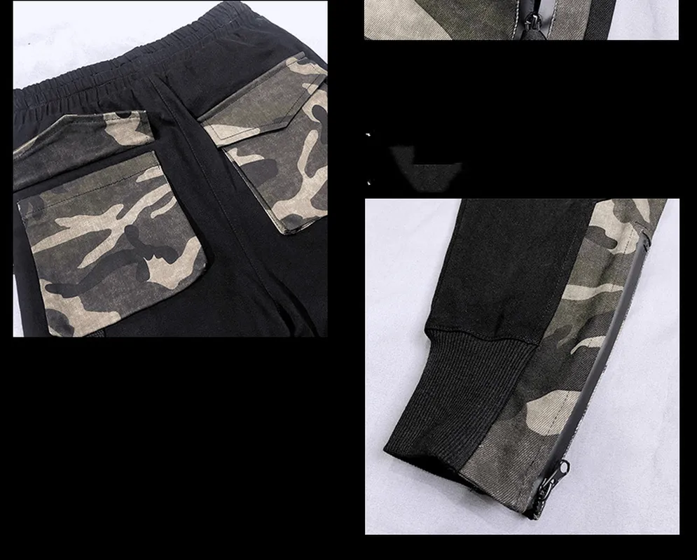 Functional Casual Overalls Camouflage Stitching Personality Slim
