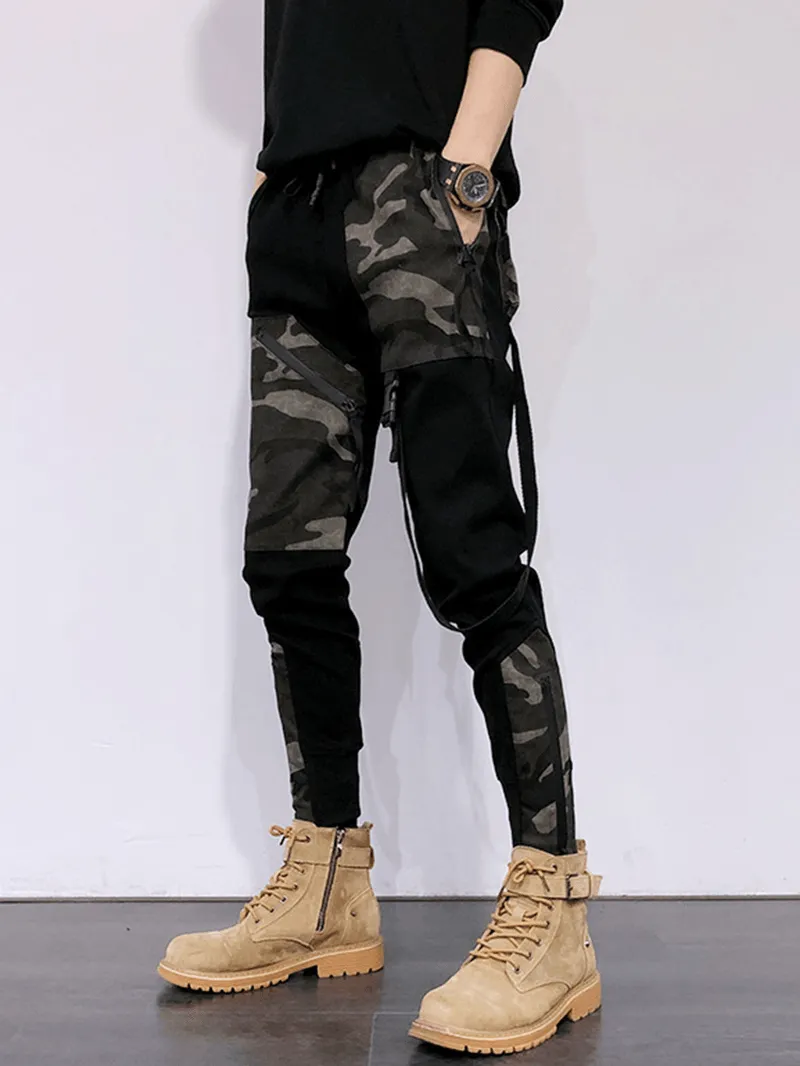 Functional Casual Overalls Camouflage Stitching Personality Slim