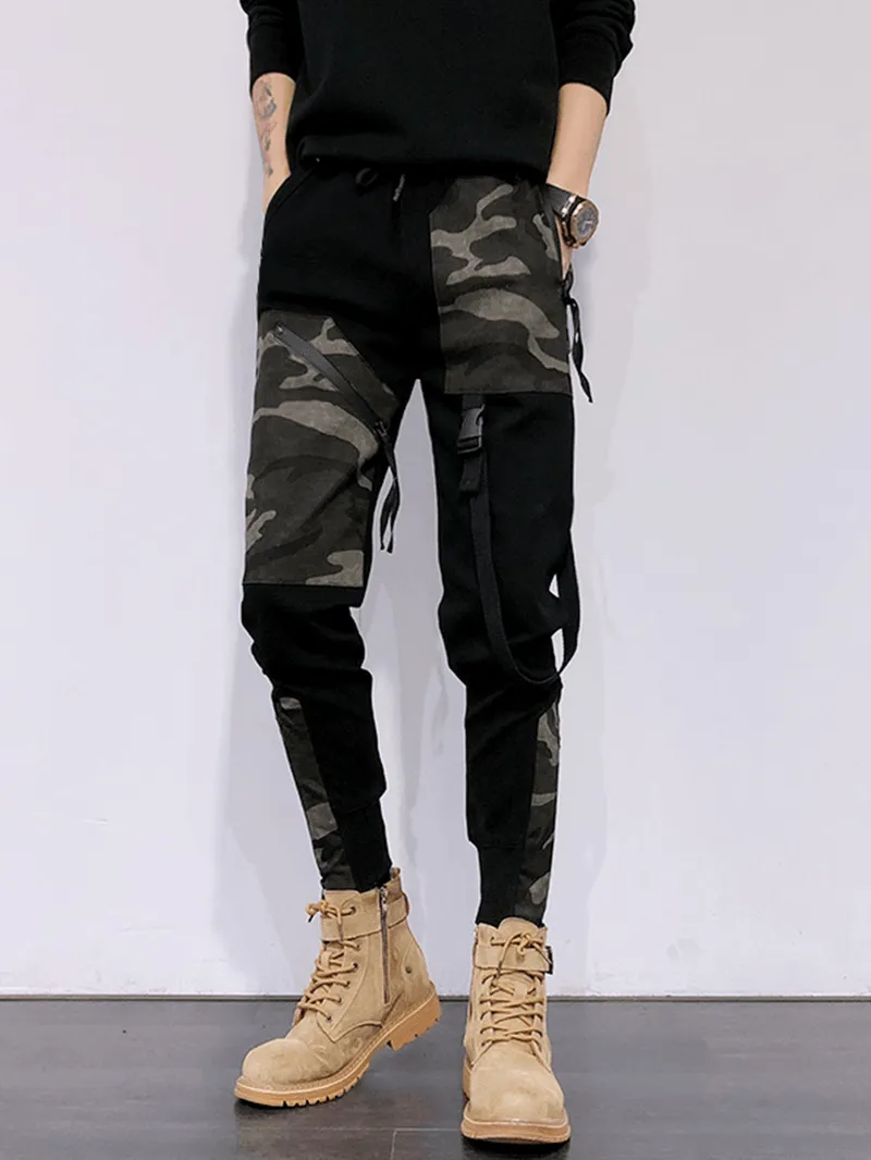 Functional Casual Overalls Camouflage Stitching Personality Slim