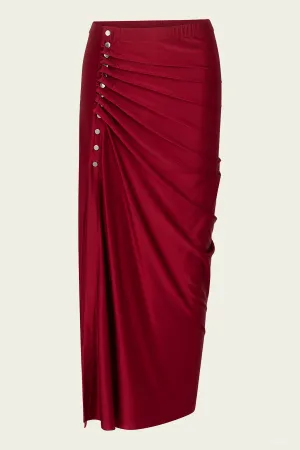 Gathered Jersey Midi Skirt in Scarlet Red
