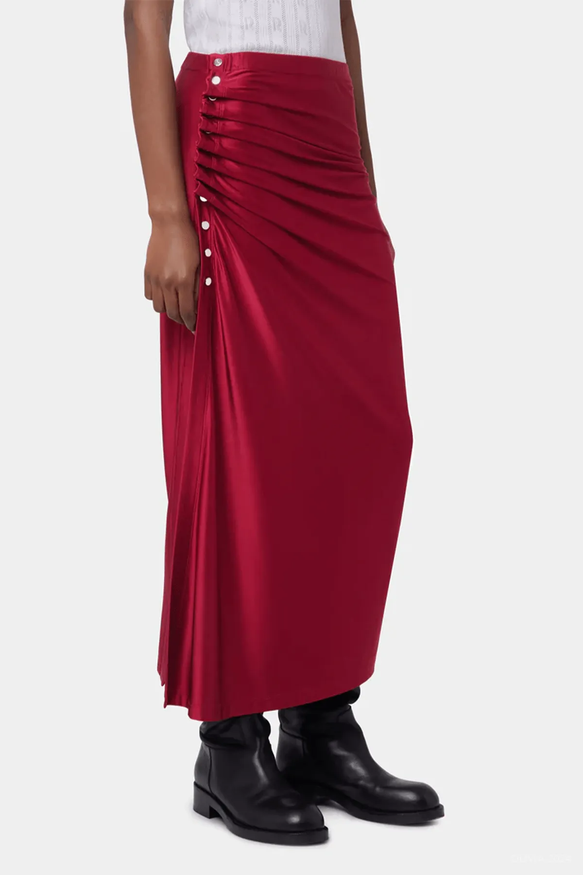 Gathered Jersey Midi Skirt in Scarlet Red