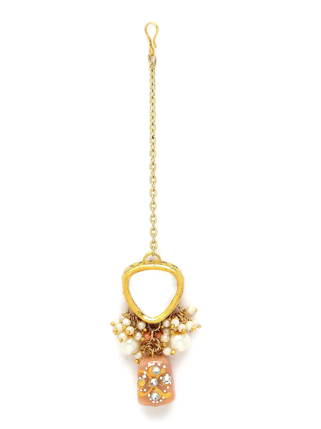 Gold-Plated Pink Studded Kundan Polki Jewellery set