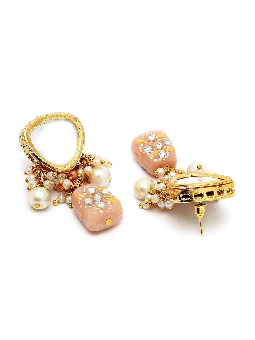 Gold-Plated Pink Studded Kundan Polki Jewellery set