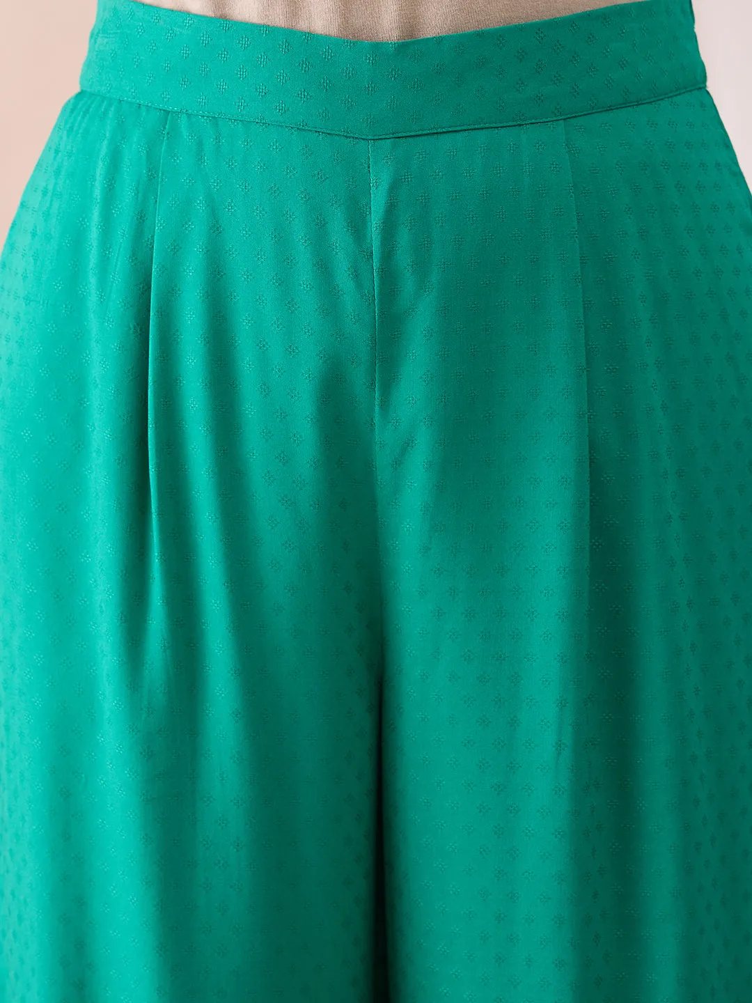 Green Asymmetrical Viscose Tunic With Straight Pant