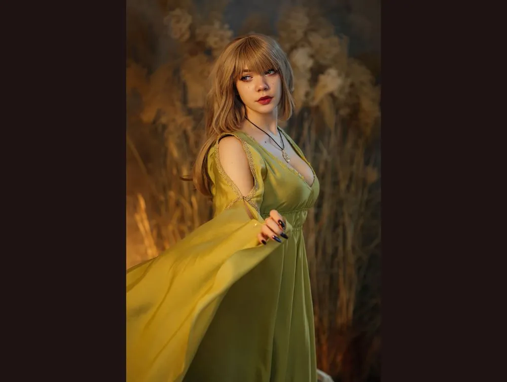 Green elvish fantasy dress with jacquard corset
