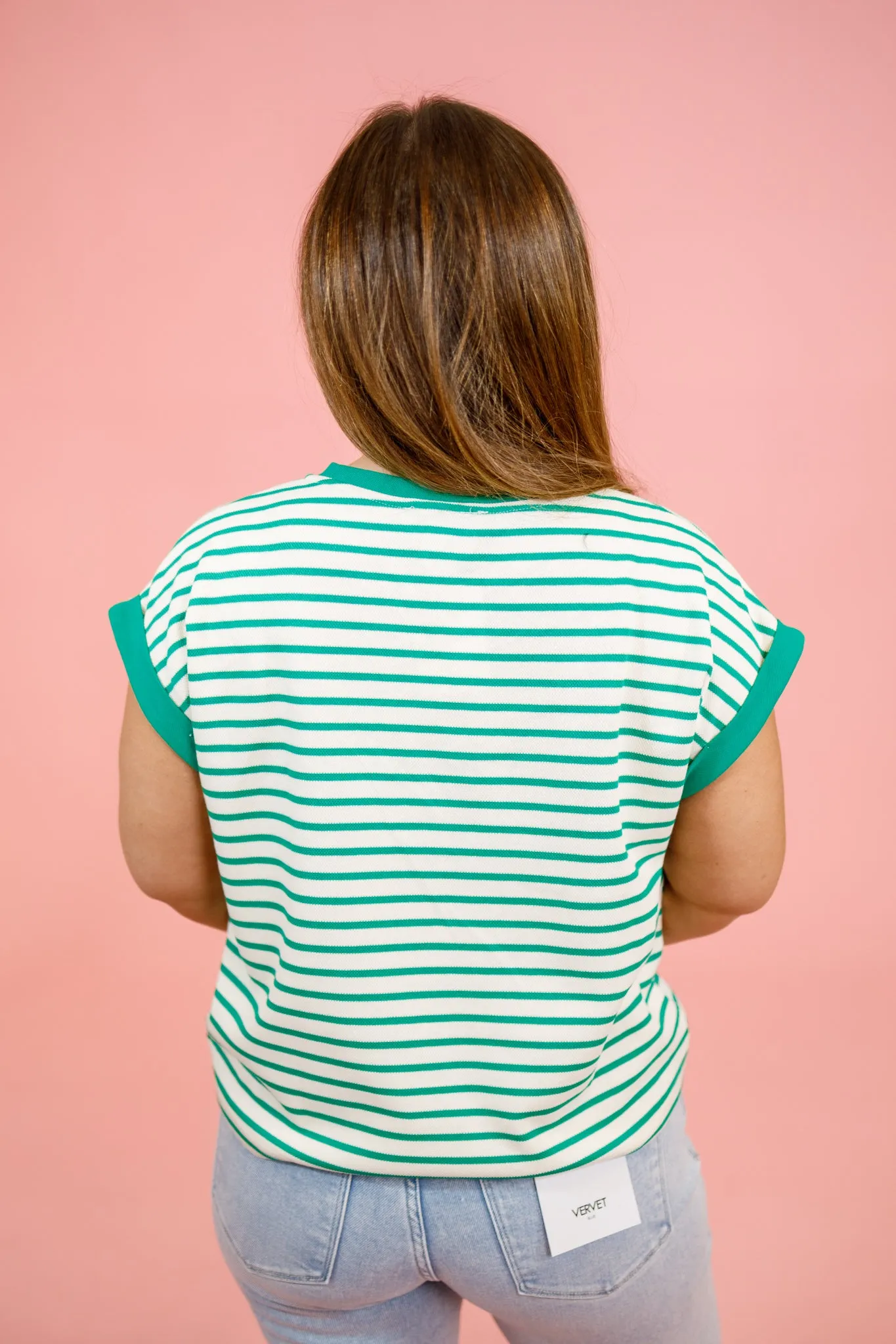 Green Stripe Contrast Top