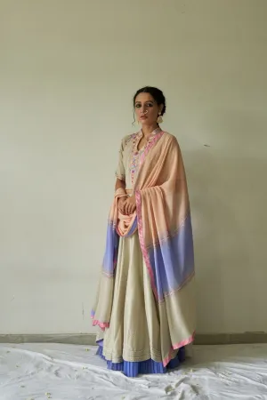 Grey floral sequence choli, lehenga and dupatta set