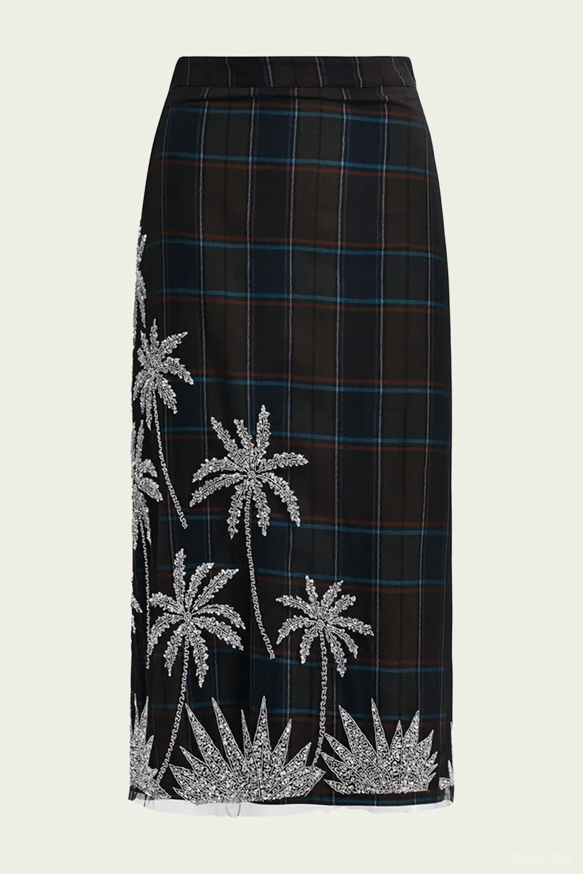Greyhound Mesh Midi Skirt in Khaki Blue