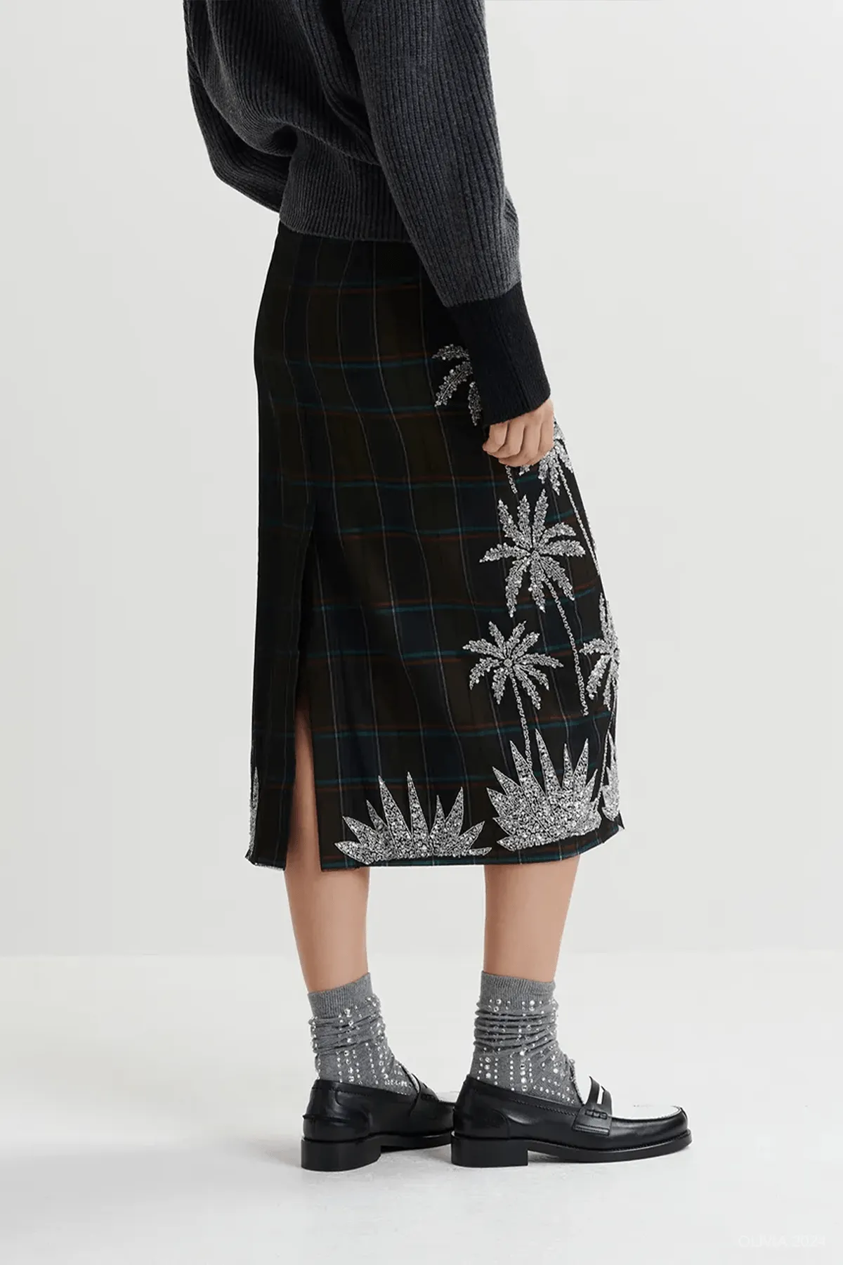 Greyhound Mesh Midi Skirt in Khaki Blue
