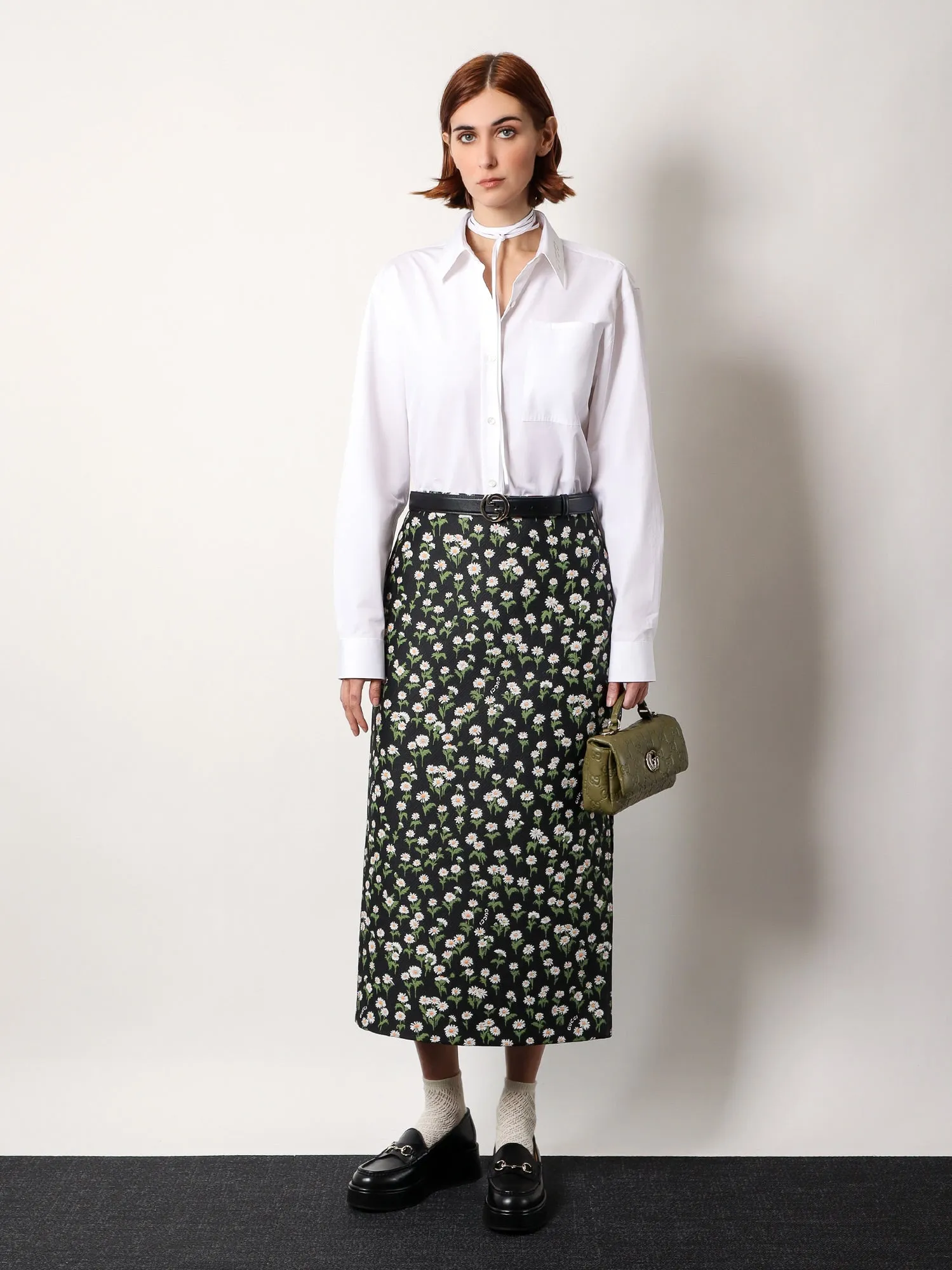 Gucci Crêpe Jacquard Midi Skirt With Floral Pattern