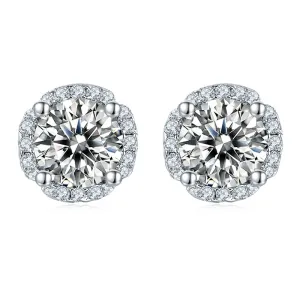 Halo Round 2ctw. Moissanite Stud Earrings and 2ct Moissanite Pendant Necklace Jewelry Sets