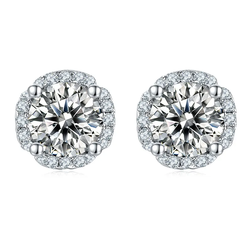 Halo Round 2ctw. Moissanite Stud Earrings and 2ct Moissanite Pendant Necklace Jewelry Sets
