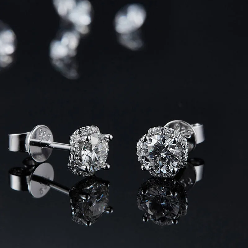 Halo Round 2ctw. Moissanite Stud Earrings and 2ct Moissanite Pendant Necklace Jewelry Sets
