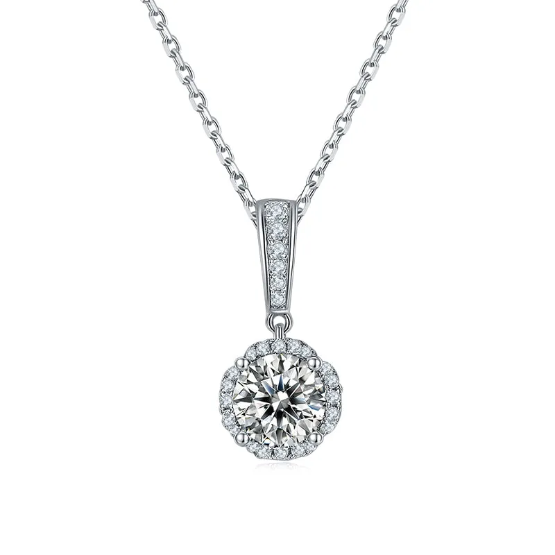 Halo Round 2ctw. Moissanite Stud Earrings and 2ct Moissanite Pendant Necklace Jewelry Sets