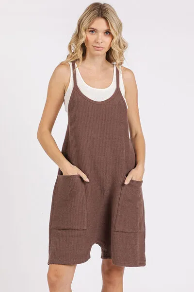 Hazel Blues® |  Mittoshop Scoop Neck Spaghetti Strap Overalls with Pockets