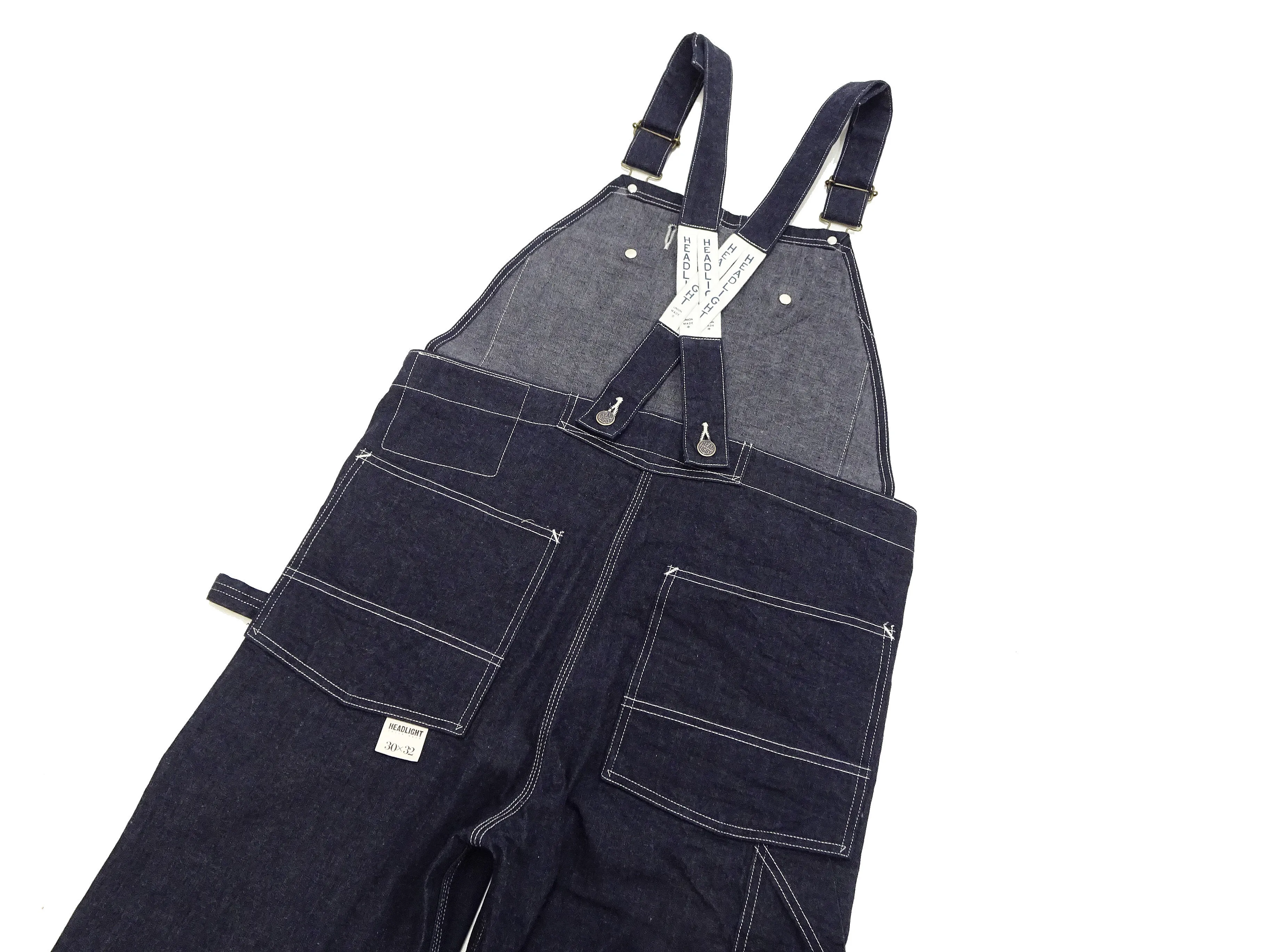 HEADLIGHT Overalls Men's Casual Unlined 11 Oz. Denim Low-back Bib Overalls with X-back Suspender Straps Toyo Enterprises HD42554 421A One-Wash